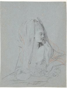 Study of a Seated Young Lady with Flowers in Her Hands and a Veil Over Her Head