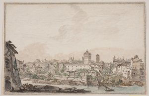 Cityscape with Houses and Church by the River. Ancient Rome by Jens Petersen Lund