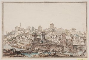 Cityscape with Houses and Church by the River. Ancient Rome by Jens Petersen Lund