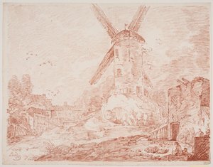Italian Landscape with Windmill by Jens Petersen Lund