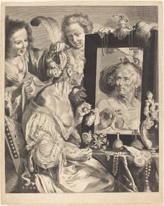 An Old Woman at the Toilet Table by Jeremias Falck after Johann Liss after Bernardo Strozzi