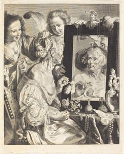An Old Woman at the Toilet Table by Jeremias Falck after Johann Liss after Bernardo Strozzi