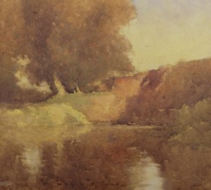 View of Trees by a Creek by Jesse Jewhurst Hilder