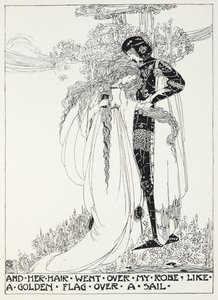 And her hair went over my robe like a golden flag over a sail - a young couple embracing
