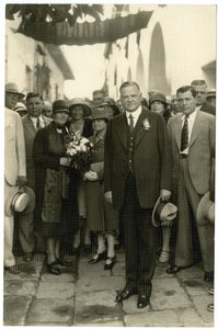 President Hoover - Mrs Hoover holding bouquet, c.1928-32 by Jessie Tarbox Beals