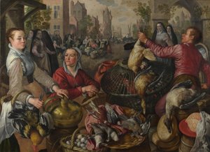 The Four Elements: A Poultry Stall in a Town with the Prodigal Son Beyond - an Allegory of Air by Joachim Beuckelaer
