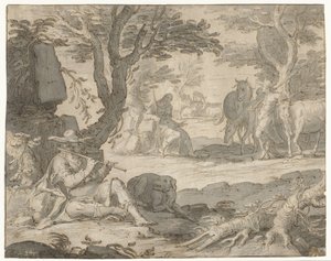 Apollo Playing the Flute While Herding the Flock of Admetus