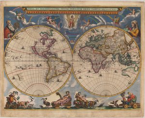 Double hemisphere map of the World by Joan Blaeu