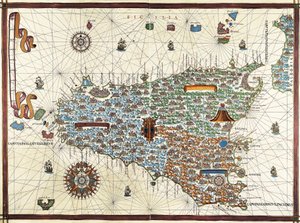 Isle of Sicily. Navigation Map of Joan Martines by Joan Martines