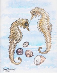 Two Seahorses, with Shells, 2000