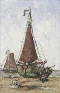 Bluff-bowed Fishing Boat on the Beach by Joannes Barnardus Antonius Maria Westerwoudt
