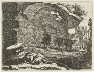 Four Dogs by a Ruin (Dogs series) by Joannes Fijt
