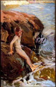 Child on the Rocks. Painting by Joaquin Sorolla y Bastida by Joaquin Sorolla y Bastida