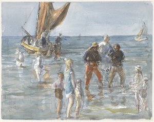 Lady Carried from a Boat to the Land by Two Fishermen by Johan Antonie de Jonge