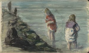 Woman with Two Children by the Waterside by Johan Antonie de Jonge