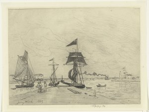 Jetty at Honfleur by Johan Barthold Jongkind