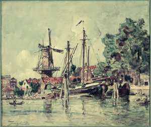 In Holland, Boats Near the Mill by Johan Barthold Jongkind