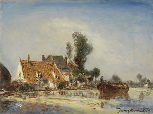 Houses on a Waterway near Crooswijk by Johan Barthold Jongkind
