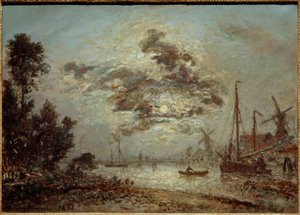 Moonlight over Dordrecht by Johan Barthold Jongkind