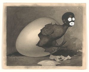 Design for Illustration in De Amsterdammer: A Black Man Crawls Out of an Egg (April 19, 1930)