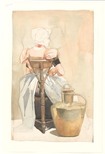 Seated Girl in Traditional Costume, Seen from the Back