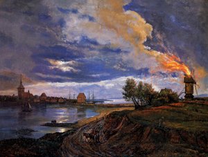 Burning Windmill at Stege