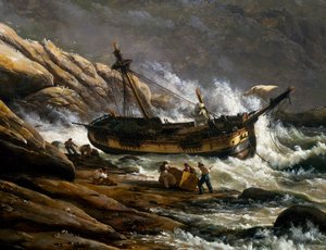 Shipwreck on Norwegian coast (detail) by Johan Christian Dahl