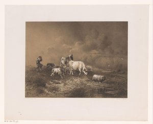 Shepherd with Flock in a Storm