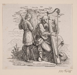 An Old Harp Player and a Boy Under a Tree