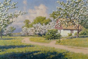 A Wooded Landscape with a Cottage in Spring by Johan Krouthén