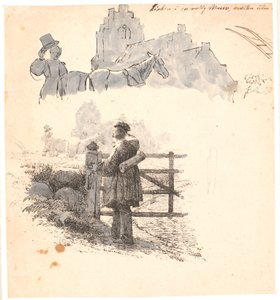 Evening Hour. Study of the Farmer by the Church. Illustration for Kaalund