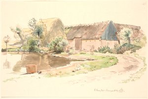 Farmhouse and Village Pond by Johan Thomas Lundbye