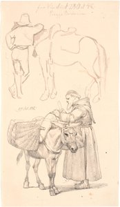 Campagnol Standing by His Horse. Below a Beggar Monk Standing by His Donkey