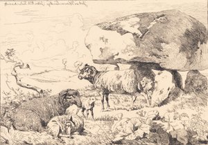 Sheep by a burial mound