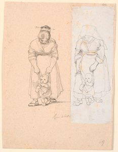 Italian Woman Leading a Small Child in a Harness by Johan Thomas Lundbye