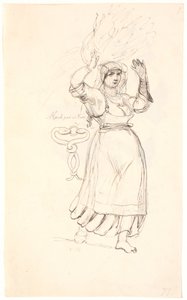 Italian Peasant Woman with a Bundle of Twigs on Her Head. Study of a Handle Representing Two Snakes Biting Each Other on the Head by Johan Thomas Lundbye