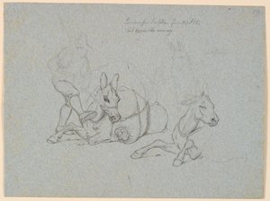 Lying Donkey Being Whipped and Kicked by a Leader by Johan Thomas Lundbye