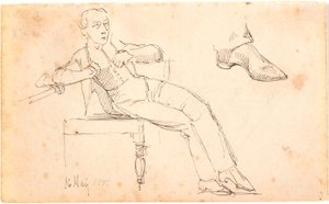 Sketchbook Page with a Seated Young Man and Study of a Shoe