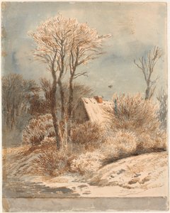 Snowy Landscape with House Among Trees by Johan Thomas Lundbye