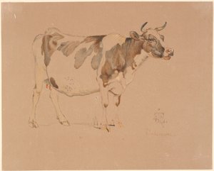Standing red-spotted cow by Johan Thomas Lundbye