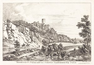View of St. Helena and Rauhenstein Castle near Baden