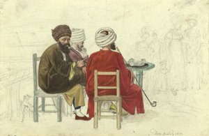 Three Turks (or Greeks) Sitting at a Coffeehouse Table, in the Coffeehouse Augustini on the Rotenturmbastei by Johann Adam Klein