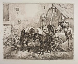 Russian Luggage Cart Outside a House by Johann Adam Klein