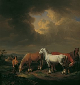 Five Plow Horses by Johann Baptist Michael Dallinger von Dalling