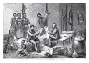 Dr. David Livingstone (1813-73) and Mr. Henry Morton Stanley (1841-1904) Receiving Newspapers in Central Africa, engraved by Pearson by Johann Baptist Zweecker