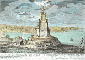 Lighthouse at Alexandria, built by Ptolemy the Great, Egypt, from Entwurf einer historischen Architektur, engraved by Johann Adam Delsenbach by Johann Bernhard Fischer von Erlach