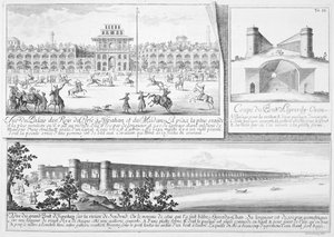 The Royal Palace at Isfahan, A Cross-Section of the Alyverdy-Chan Isfahan Bridge and a View of the Alyverdy-Chan Isfahan Bridge, from Entwurf einer historischen Architektur, engraved by Johann Adam De by Johann Bernhard Fischer von Erlach