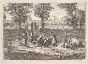 Outdoor Scene of Women in Domestic Activities in Nurnberg, 19th century by Johann Christian Erhard