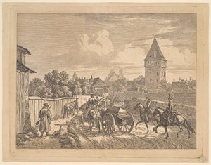 Russian Lancers Escorting the Regimental Cassonne, 1816 by Johann Christian Erhard