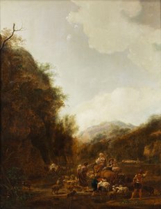 Mountainous Landscape with Shepherds and Cattle at the Drinking Trough by Johann Christian Klengel